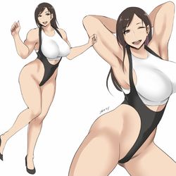 This is a pixiv picture whose title is 手ぐせハイグレお姉さん.