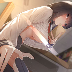This is a pixiv picture whose title is 図書室文学少女.