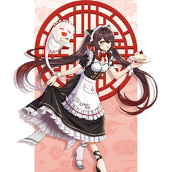 This is a pixiv picture whose title is Maid and Butler Hu Tao.