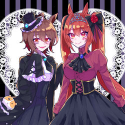 This is a pixiv picture whose title is ゴスロリなダスカちゃんとタキオン.