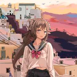 This is a pixiv picture whose title is 夕阳.