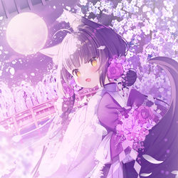 This is a pixiv picture whose title is 夜桜狐.