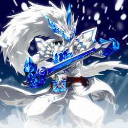 This is a pixiv picture whose title is 『タテガミ氷獣戦記』.
