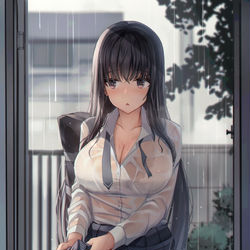This is a pixiv picture whose title is 濡れ制服娘.