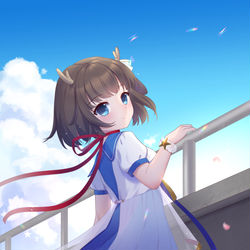 This is a pixiv picture whose title is 鹿乃-天台回首.
