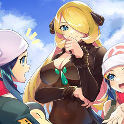 This is a pixiv picture whose title is ご先祖様にシロナさんを紹介するヒカリ.
