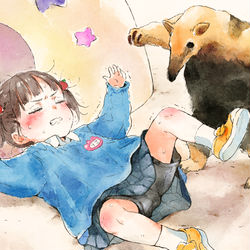 This is a pixiv picture whose title is これはミナミコアリクイとの威嚇勝負に敗北した時の人類.