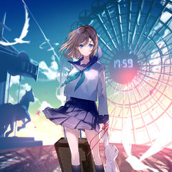 This is a pixiv picture whose title is 終わる世界とスーツケース.