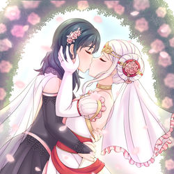 This is a pixiv picture whose title is Byleth & Edelgard Wedding Kiss.