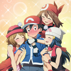This is a pixiv picture whose title is Ash's Harem.