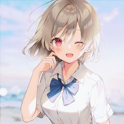 This is a pixiv picture whose title is 海で.