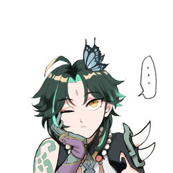 This is a pixiv picture whose title is 蝶々が好きな魈くん.