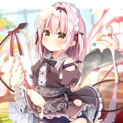 This is a pixiv picture whose title is スク水メイドサキュバスちゃん生クリーム添え.