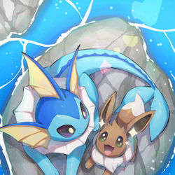 This is a pixiv picture whose title is シャワーズとイーブイ.