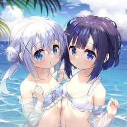 This is a pixiv picture whose title is エアコミケ３表紙絵（水着フユチノ）.