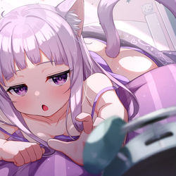 This is a pixiv picture whose title is 「んにゃ～もう朝にゃ～...」.
