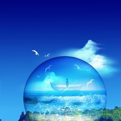 This is a pixiv picture whose title is 孤独の海へ.