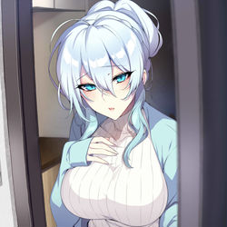 This is a pixiv picture whose title is 同じマンションに住む人付き合いが苦手な未亡人の雪女さん.