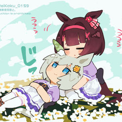 This is a pixiv picture whose title is セイウンスカイとニシノフラワーと膝枕.