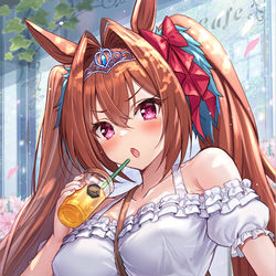 This is a pixiv picture whose title is 私服ダイワスカーレットと待ち合わせ.