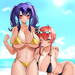 This is a pixiv picture whose title is 2人の水着姿に出くわしたい.