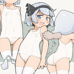 This is a pixiv picture whose title is 用意された水着が薄すぎたため応急処置した妖夢.