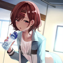 This is a pixiv picture whose title is 「お、レッスン頑張ってる......な......」.