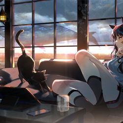 This is a pixiv picture whose title is 猫さんとクジラ.