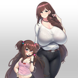 This is a pixiv picture whose title is 住宅街でよく鉢合わせるどこにでもいるタイプの人妻とその娘.