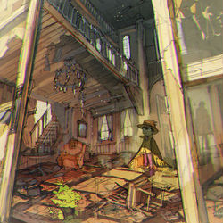 This is a pixiv picture whose title is 「あの廃屋、買い手がついたってさ」.