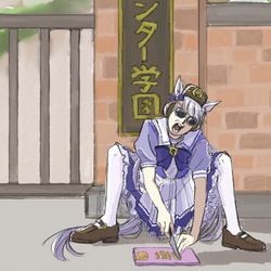 This is a pixiv picture whose title is トレセン学園の前でメンチを切るゴールドシップ(トレス).