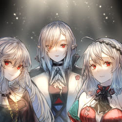 This is a pixiv picture whose title is 凝视恶灵的歌手，修女，和设计师（X）.