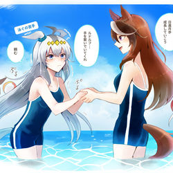 This is a pixiv picture whose title is ルドルフとオグリと夏合宿.
