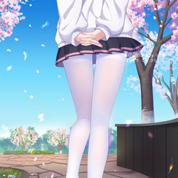 This is a pixiv picture whose title is 独角兽白丝JK-樱花树下.