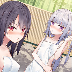This is a pixiv picture whose title is 「女同士のハダカの付き合い」《温泉旅行編＋》.