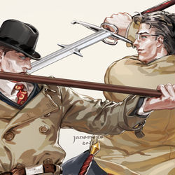 This is a pixiv picture whose title is Halberd vs montante.