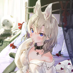 This is a pixiv picture whose title is 彼女のシャツを部屋着にしています.