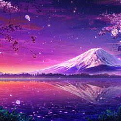 This is a pixiv picture whose title is 夕暮れの富士山.