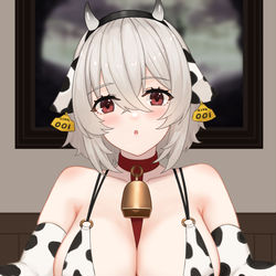 This is a pixiv picture whose title is 牛柄ビキニシリアス.