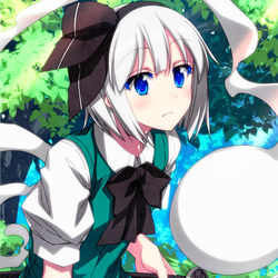 This is a pixiv picture whose title is 腰を下ろす妖夢ちゃん！.