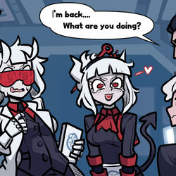 This is a pixiv picture whose title is Helltaker : Exam Taker.