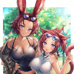 This is a pixiv picture whose title is ヴィエラ＆ミコッテかっぷる🐰🐾.
