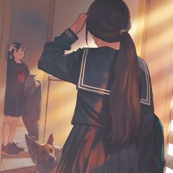 This is a pixiv picture whose title is 女の子と犬2.