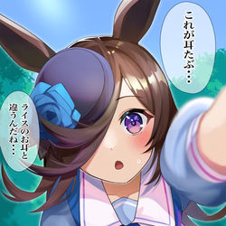 This is a pixiv picture whose title is トレーナーに人間の耳を触らせて貰うライスちゃん.