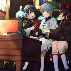 This is a pixiv picture whose title is 歌詠対決.