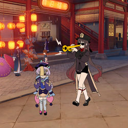 This is a pixiv picture whose title is Hu Tao in Meme.