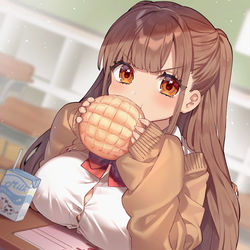 This is a pixiv picture whose title is チビ巨乳「…明日からダイエットするの💢」.