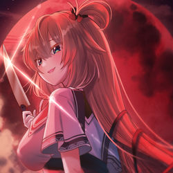 This is a pixiv picture whose title is 赤い月とはあとさん.
