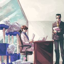 This is a pixiv picture whose title is 海馬とブルーアイズとキャットタワー.