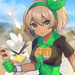 This is a pixiv picture whose title is ポケマスのサイトウちゃんとネギガナイト.